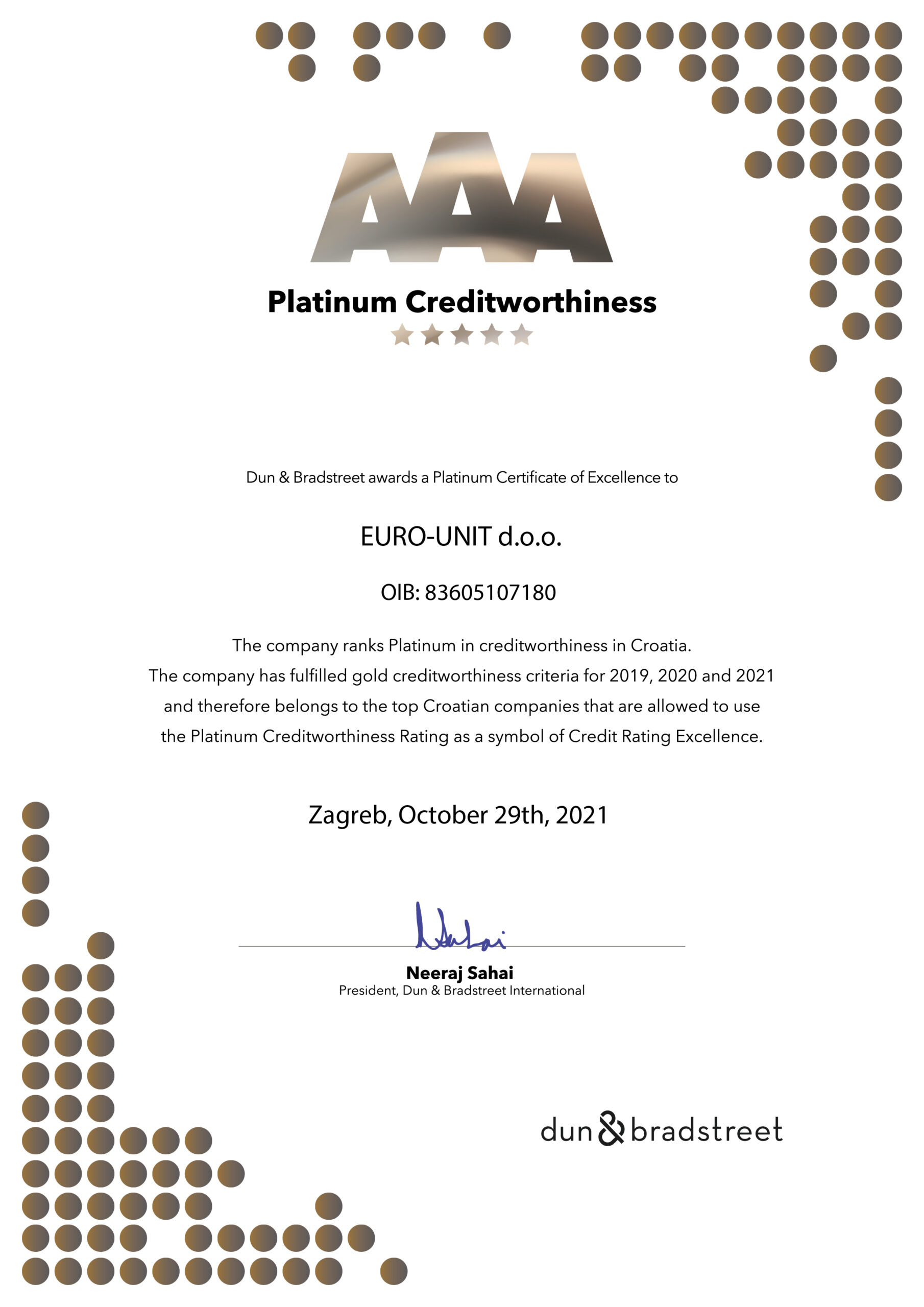 euro-unit-received-aaa-platinum-creditworthiness-certificate